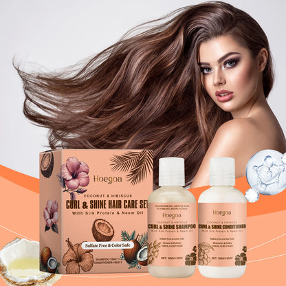 Hoegoa Coconut Hair Care Set Hydrating Curl Elasticity & Volumizing Shampoo/Conditioner,  Moisture-Rich Repair Treatment