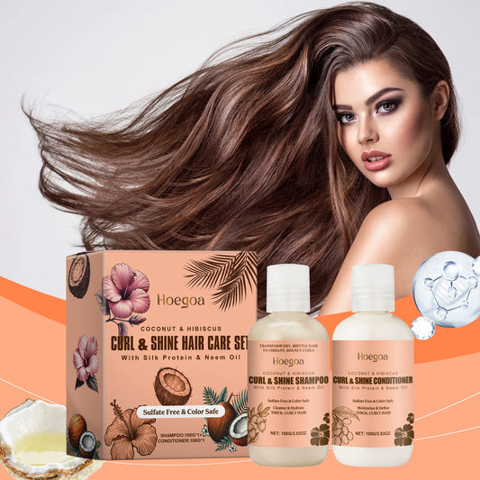 Hoegoa Coconut Hair Care Set Hydrating Curl Elasticity & Volumizing Shampoo/Conditioner,  Moisture-Rich Repair Treatment