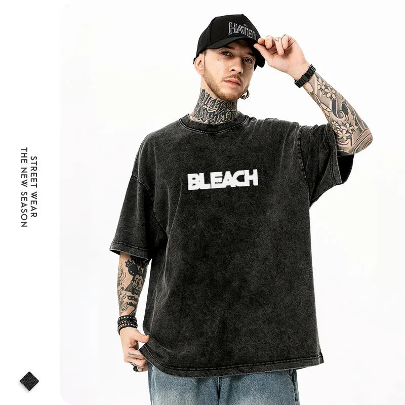 Anime Zaraki Kenpachi T Shirts Oversized Vintage Washed B-Bleach T-shirt Manga Kurosaki Ichigo T Shirt Renji Uryuu Tops Tees Man