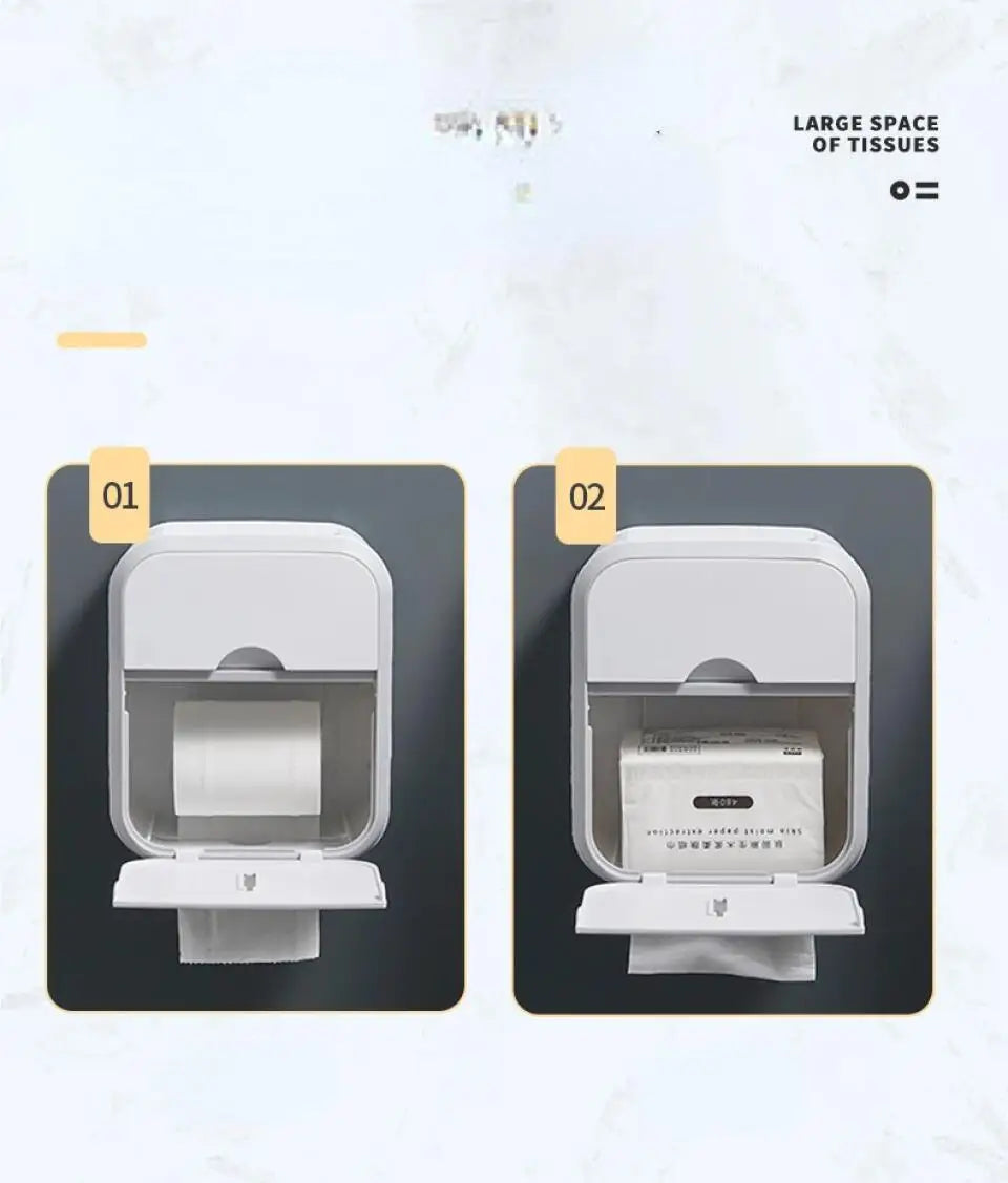 Storage Box Toilet Paper Organizer Waterproof High Capacity Dust-proof Punch-free Wall Mounted Roll Paper Bathroom Home Supplies
