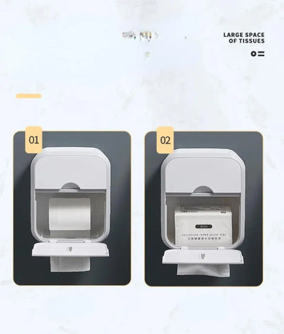 Storage Box Toilet Paper Organizer Waterproof High Capacity Dust-proof Punch-free Wall Mounted Roll Paper Bathroom Home Supplies