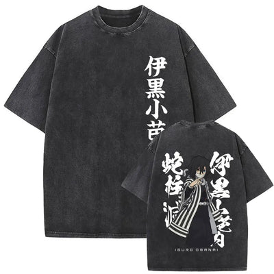 Washed Vintage Anime Demon Slayer Akaza Butterfly Eyes Graphic T Shirts Men Women Cartoon Manga Merch T-shirt Male Cotton Tshirt