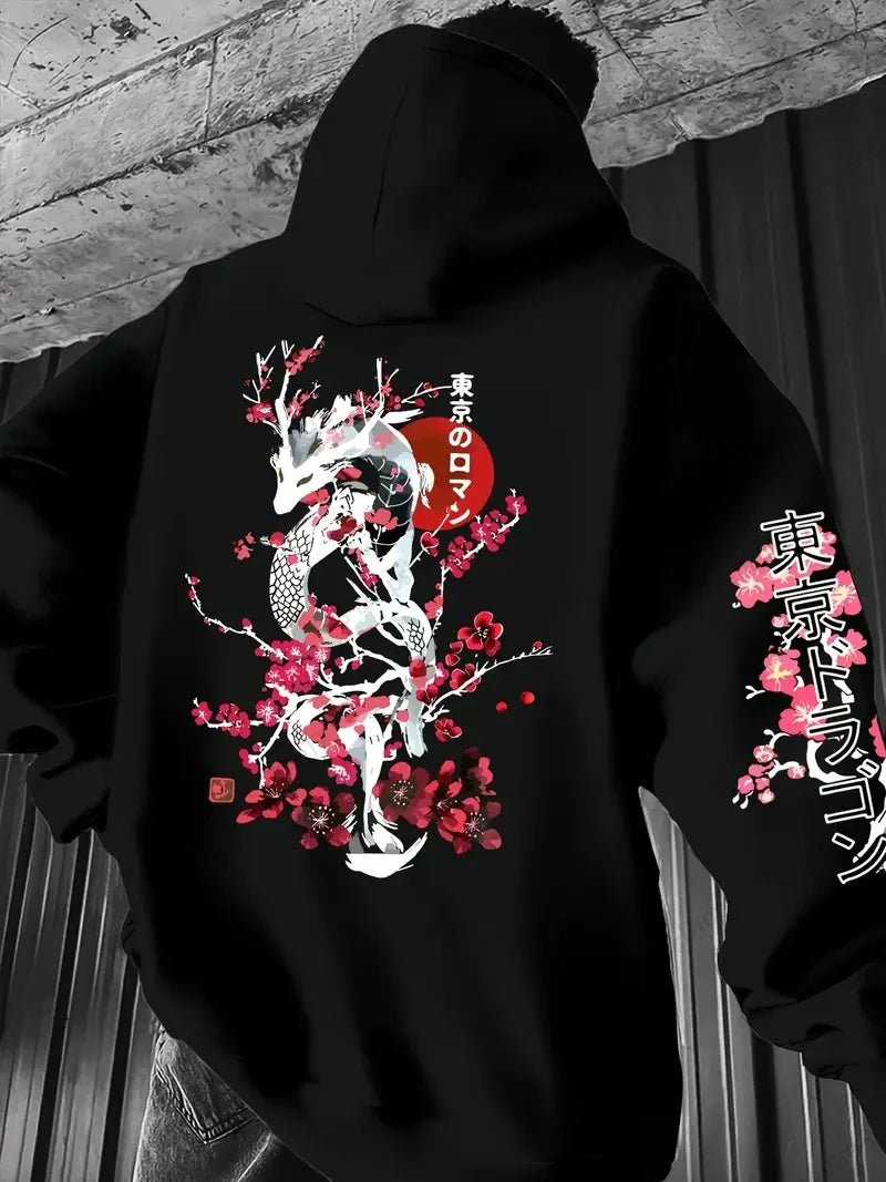 Japanese Style Dragon 3d Print Hoodie Men Women Fashion Full Sleeve Oversized Hoodies Sweatshirt Men Clothes Floral Tracksuit