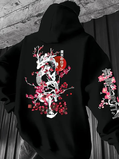 Japanese Style Dragon 3d Print Hoodie Men Women Fashion Full Sleeve Oversized Hoodies Sweatshirt Men Clothes Floral Tracksuit