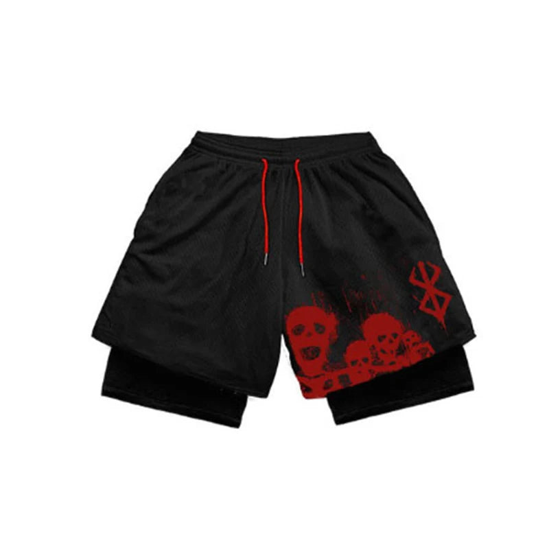 Anime Performance Shorts Men Women 2 In 1 Gym Shorts Manga 3D Print Mesh Quick Dry Sports Short Pants Summer Fitness Workout
