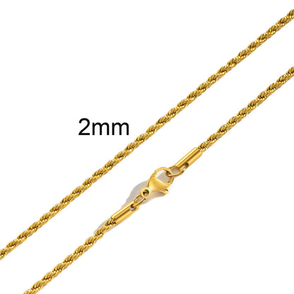 Ropes Long Necklace for Men Women,Stainless Steel Minimalist Twist Rope Chain Necklace,Punk Gold Silver Black Color 2 TO 5mm