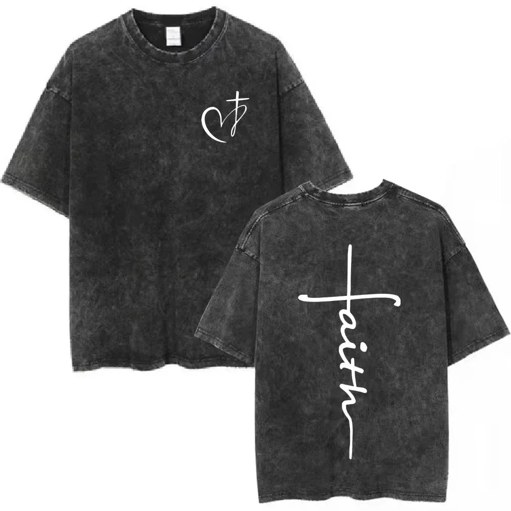 Salvation Jesus Paid It All Vintage Washed T Shirts Christian Bible Verse T-shirts Men Women Fashion Oversized Cotton Tshirts