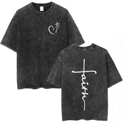 Salvation Jesus Paid It All Vintage Washed T Shirts Christian Bible Verse T-shirts Men Women Fashion Oversized Cotton Tshirts