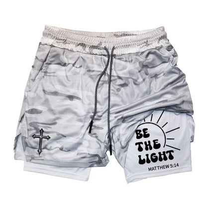 Cross Graphic 2in1 Fitness Gym Performance Shorts Men Christian Sport Quick Dry Breathable Workout Running Shorts with Pocket