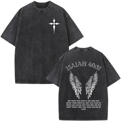 Christian Jesus Faith Over Fear Bible Verse Washed T-shirts Men Women Fashion Vintage Oversized T Shirts Harajuku Cotton T-shirt