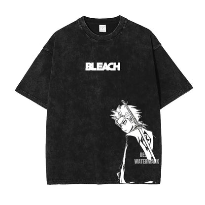 Anime Zaraki Kenpachi T Shirts Oversized Vintage Washed B-Bleach T-shirt Manga Kurosaki Ichigo T Shirt Renji Uryuu Tops Tees Man