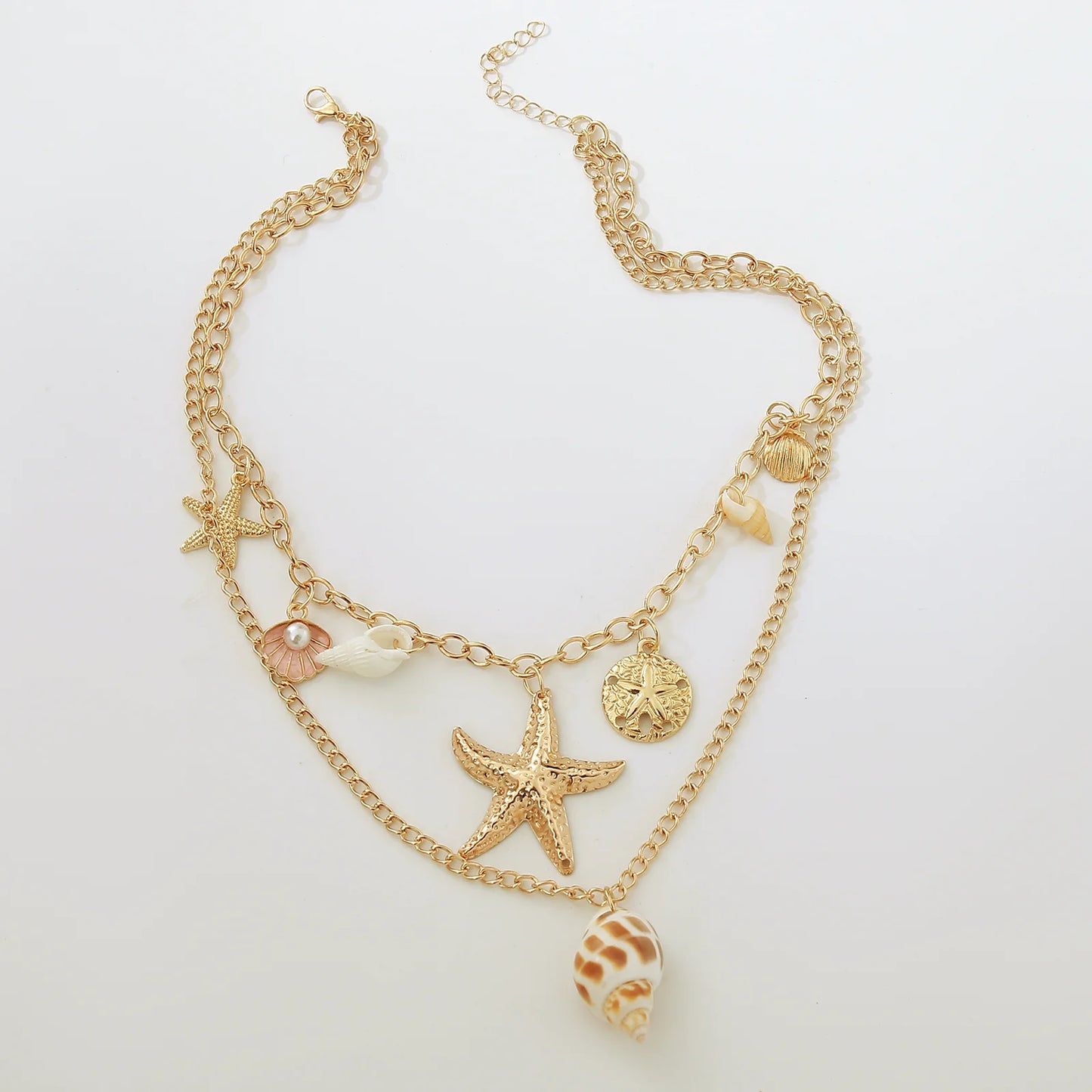 MHS.SUN Summer Shell Starfish Conch Pendant Necklace for Women Bohemian Metal Gold Color Chic Beach Jewelry Vacation Party Gift