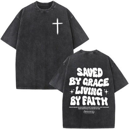 Christian Jesus Faith Over Fear Bible Verse Washed T-shirts Men Women Fashion Vintage Oversized T Shirts Harajuku Cotton T-shirt