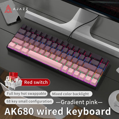 AJAZZ AK680 Gaming Mechanical Keyboard ABS Keycap 68 Keys Wired Wireless Bluetooth Keyboard Hot Swap Custom Gasket for Pc Laptop