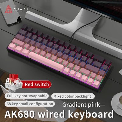 AJAZZ AK680 Gaming Mechanical Keyboard ABS Keycap 68 Keys Wired Wireless Bluetooth Keyboard Hot Swap Custom Gasket for Pc Laptop