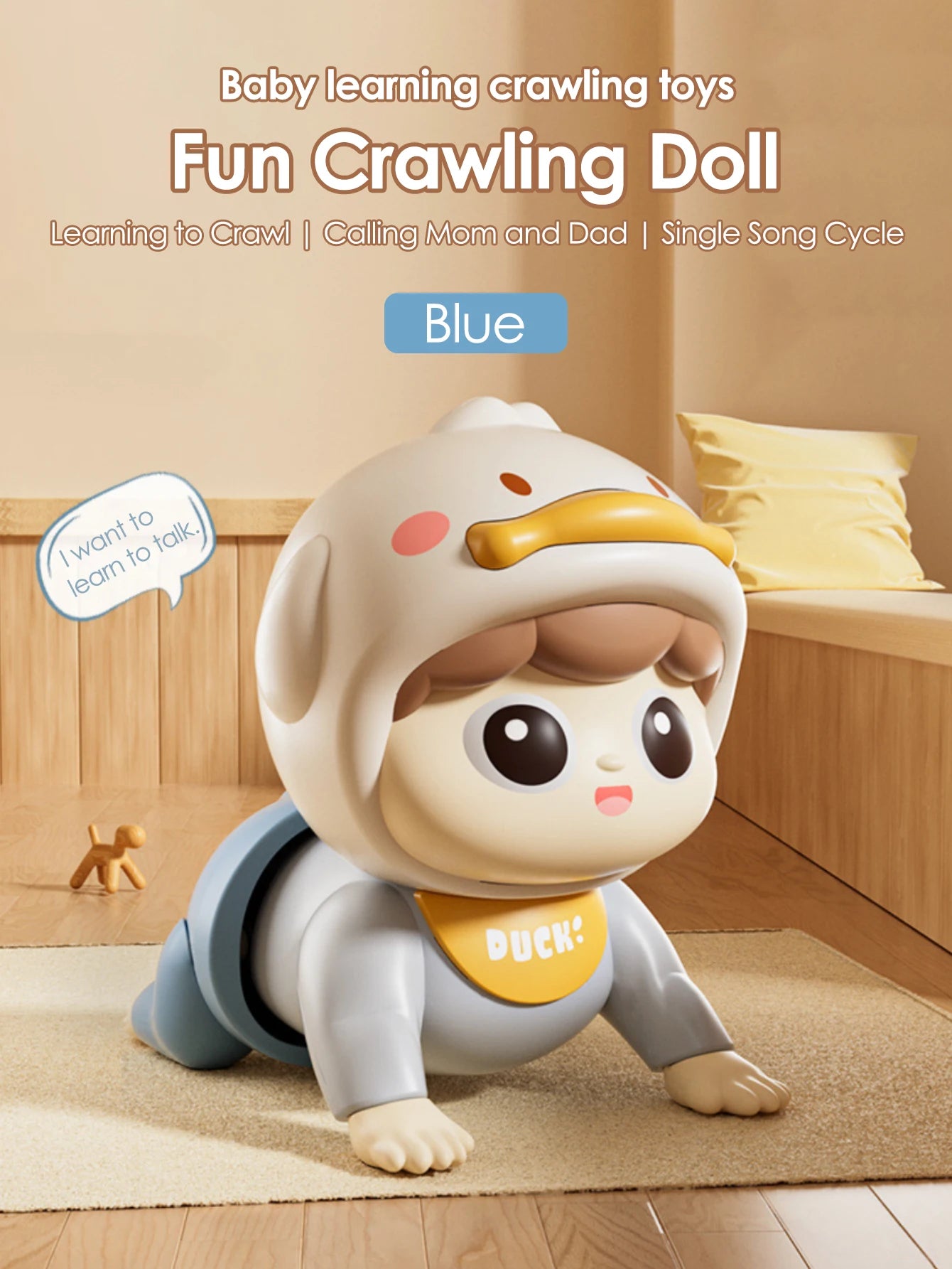 1 crawling doll baby toy with music, aged 0-1, learning crawling guidance and head up training