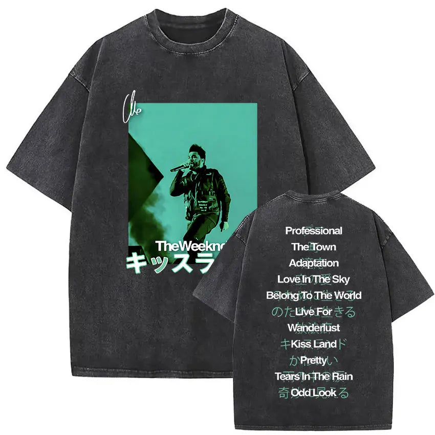 The Weeknd XO Tour 2025 Vintage Washed T Shirt Men's Women Pop Music Short Sleeve T-Shirts Rap Hip Hop Gothic Clothing T-shirts