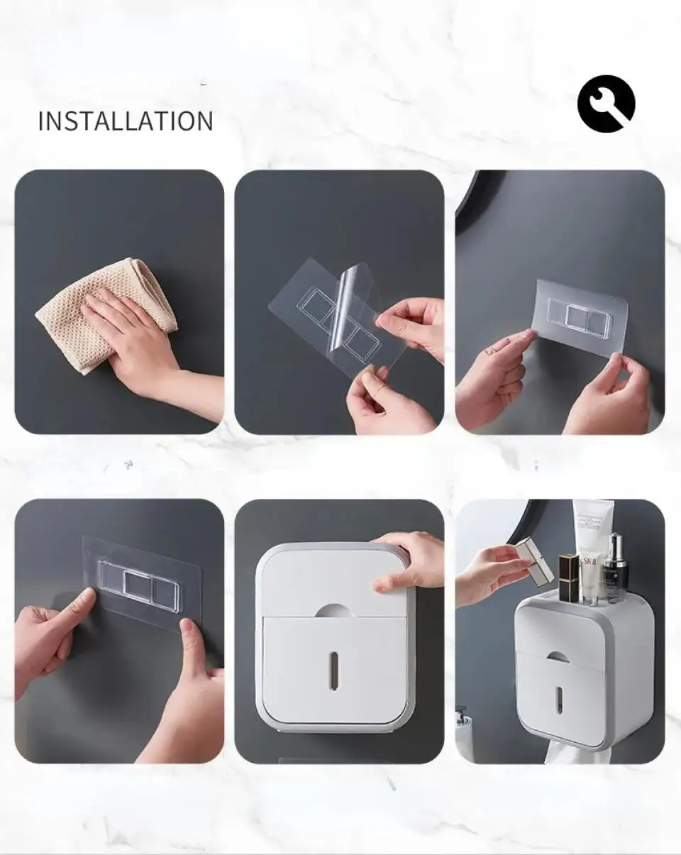 Storage Box Toilet Paper Organizer Waterproof High Capacity Dust-proof Punch-free Wall Mounted Roll Paper Bathroom Home Supplies