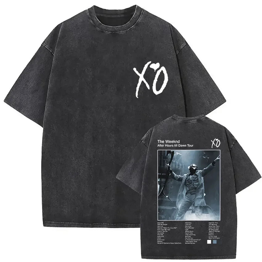 The Weeknd XO Tour 2025 Vintage Washed T Shirt Men's Women Pop Music Short Sleeve T-Shirts Rap Hip Hop Gothic Clothing T-shirts