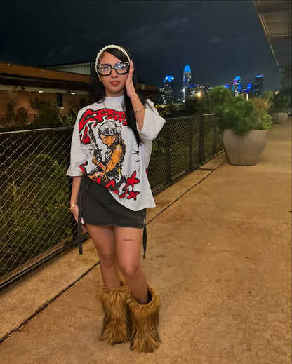 Y2K High Street Hip-hop Personalized Printed Loose Fashion T-shirt Men  American Harajuku Retro Casual Versatile Tops Women