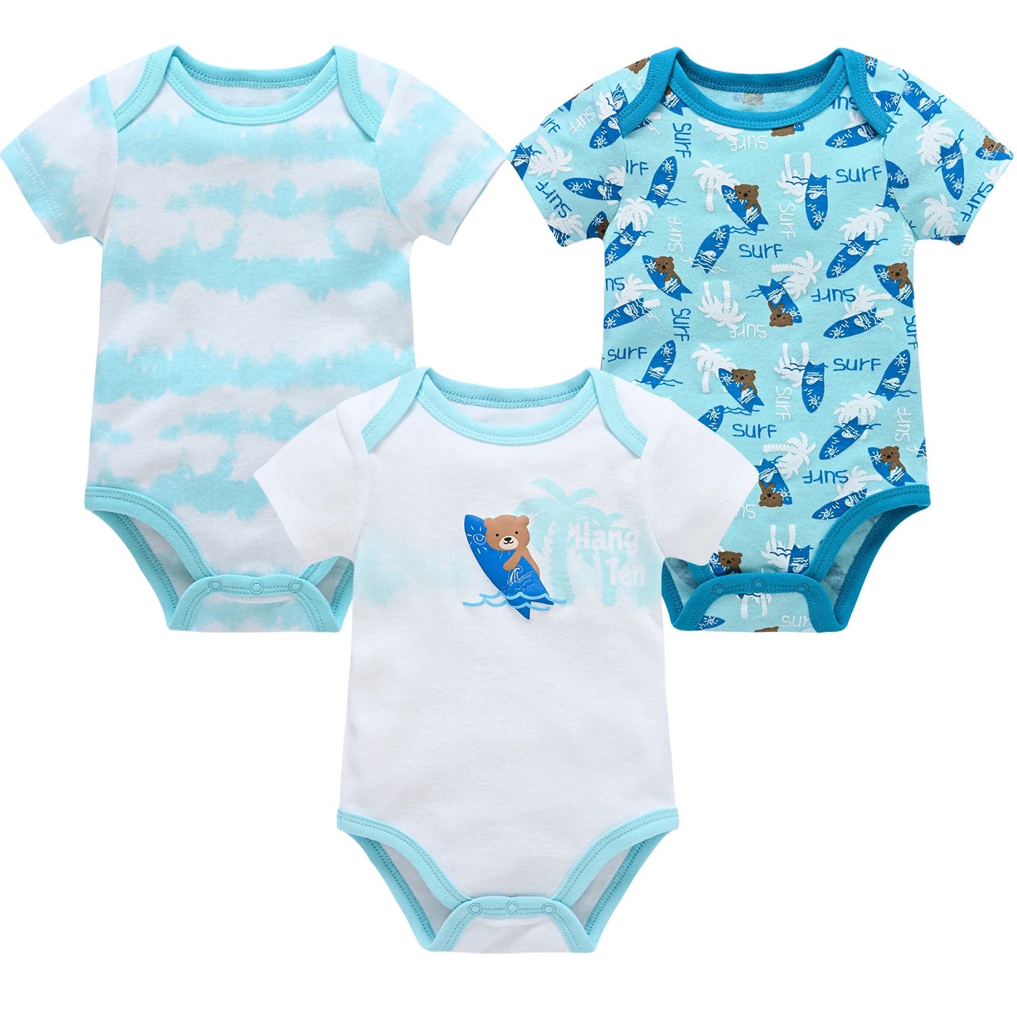 3 Pcs/set New Baby Boy Clothes Summer 100%Cotton Blue Grey Tie Print Three Piece Short Sleeve Bodysuit vetements bebe For 0-12M
