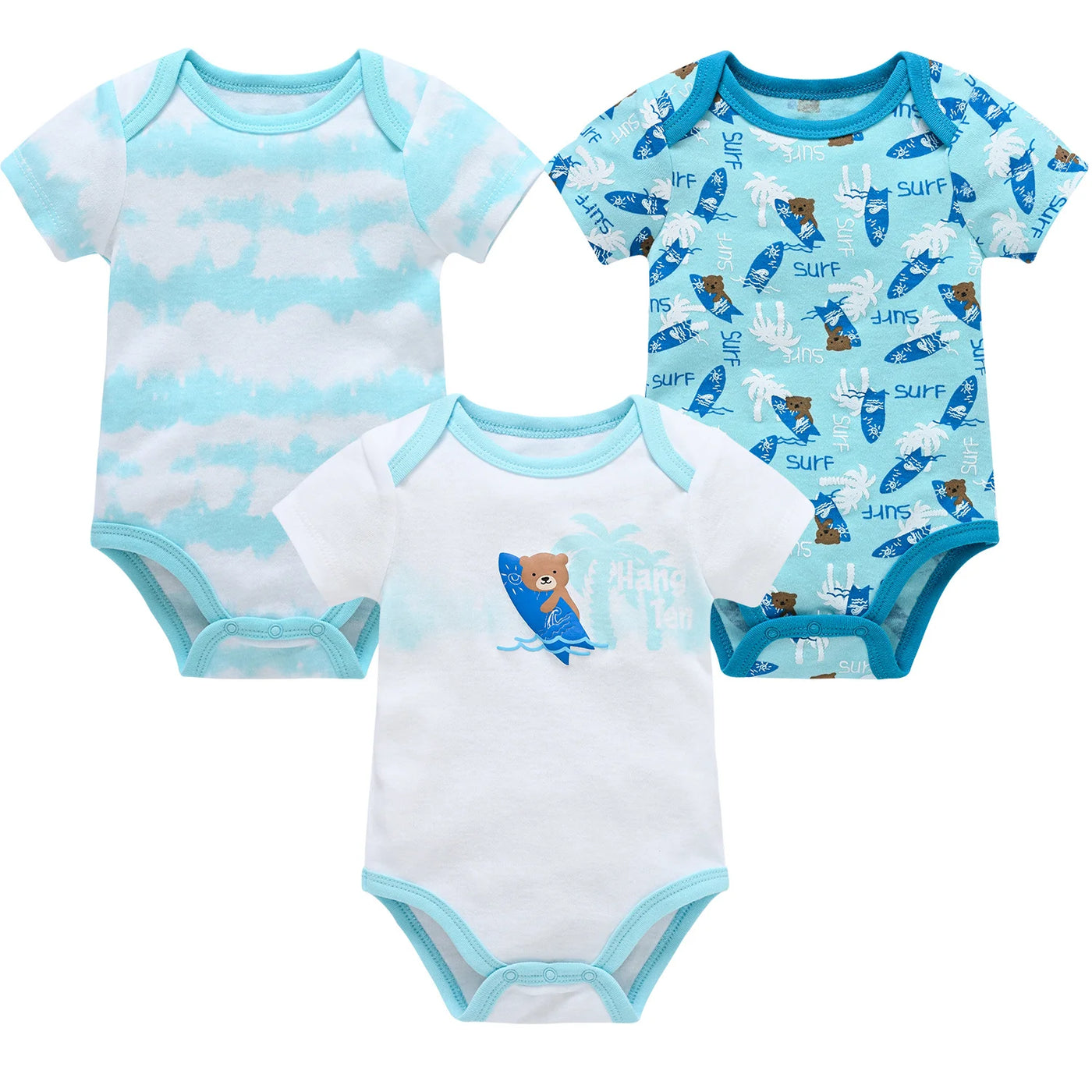 3 Pcs/set New Baby Boy Clothes Summer 100%Cotton Blue Grey Tie Print Three Piece Short Sleeve Bodysuit vetements bebe For 0-12M