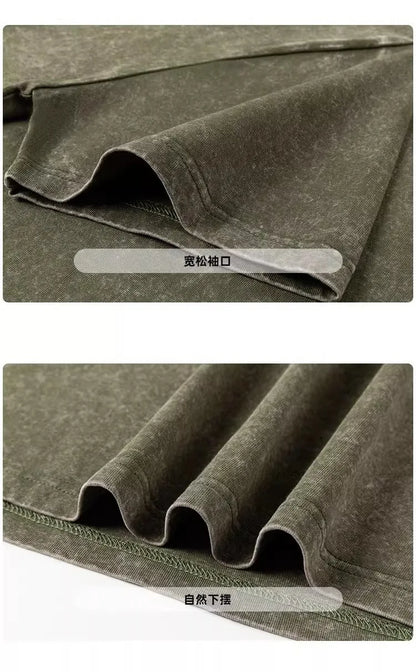 Customized logo T-shirt, handmade image oversized T-shirt, heavy washed retro T-shirt, hip-hop style casual wear, 100% pure cott