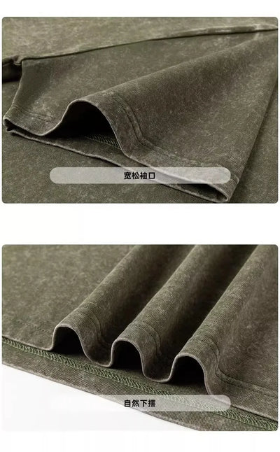 Customized logo T-shirt, handmade image oversized T-shirt, heavy washed retro T-shirt, hip-hop style casual wear, 100% pure cott