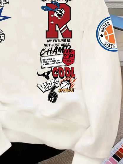 The new men's round-neck hoodie for Spring and Autumn 2025 features a street casual and fashionable 3D letter pattern print