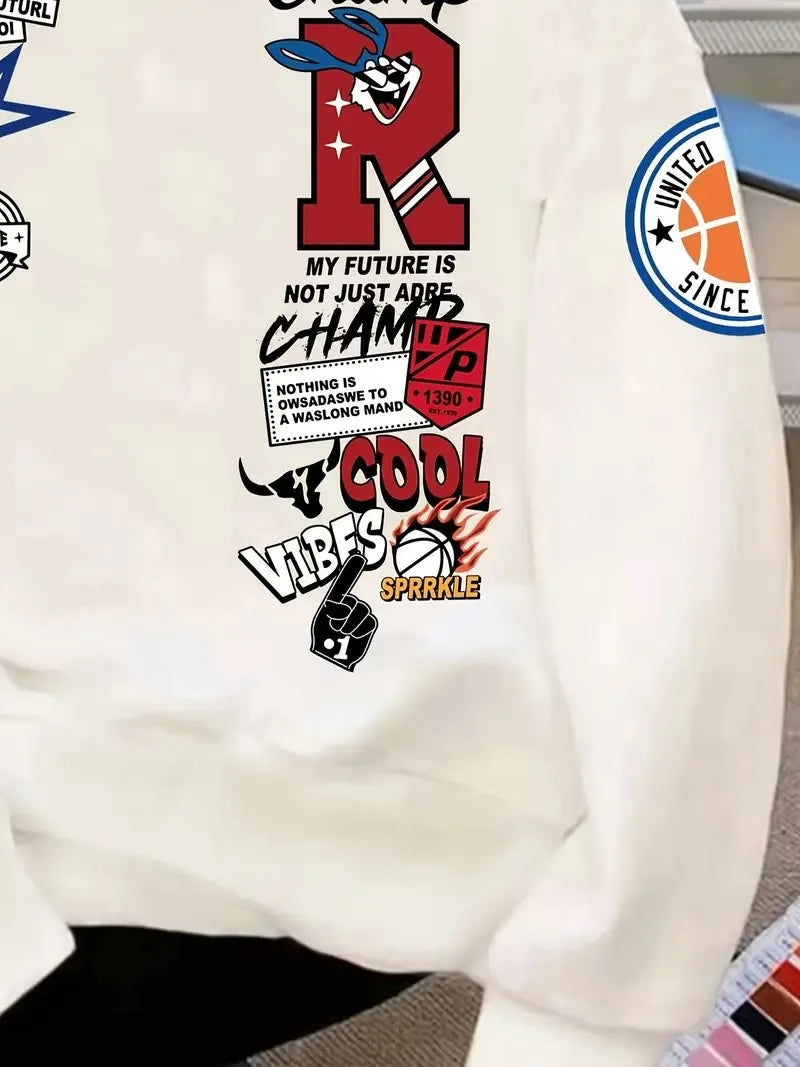 The new men's round-neck hoodie for Spring and Autumn 2025 features a street casual and fashionable 3D letter pattern print