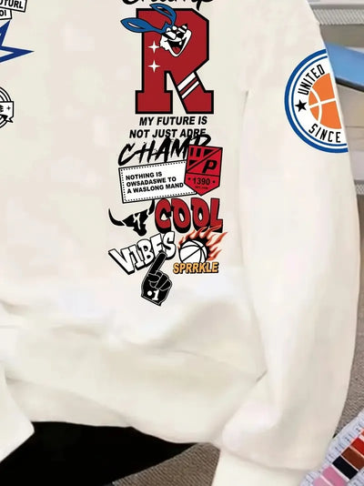 The new men's round-neck hoodie for Spring and Autumn 2025 features a street casual and fashionable 3D letter pattern print