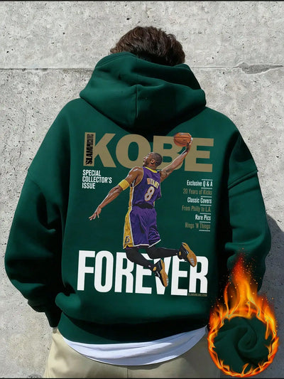 Men's Casual Basketball English Print Thermal Lined Hoodie, Autumn/Winter