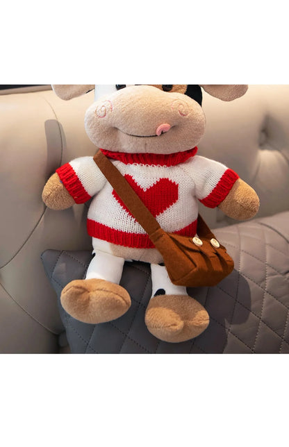 26CM Simulation Cattle Animals Plush Toys Cartoon Milk Cow Plush Doll Soft Stuffed Sweater Cow Pillow Home Decoration Toy