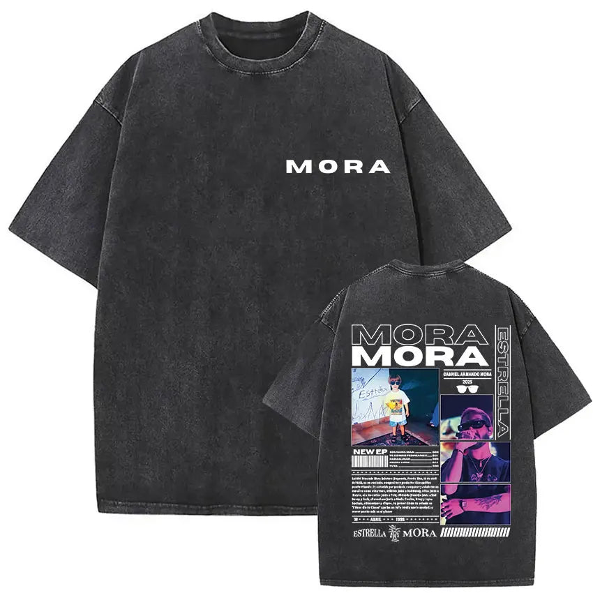 Limited Rapper Mora Washed Vintage T-shirt Lo Mismo De La Otra Vez Tour 2025 T Shirts Men Women Hip Hop Fashion Pop Music Tshirt