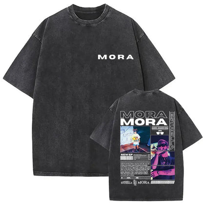 Limited Rapper Mora Washed Vintage T-shirt Lo Mismo De La Otra Vez Tour 2025 T Shirts Men Women Hip Hop Fashion Pop Music Tshirt