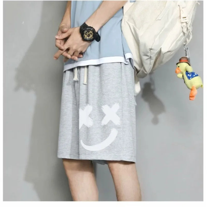 Oversized Shorts Men Graffiti Smiling Face Cartoon Printed  Shorts Summer Sports Five-point Sport Basketball Short Pants