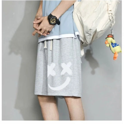 Oversized Shorts Men Graffiti Smiling Face Cartoon Printed  Shorts Summer Sports Five-point Sport Basketball Short Pants