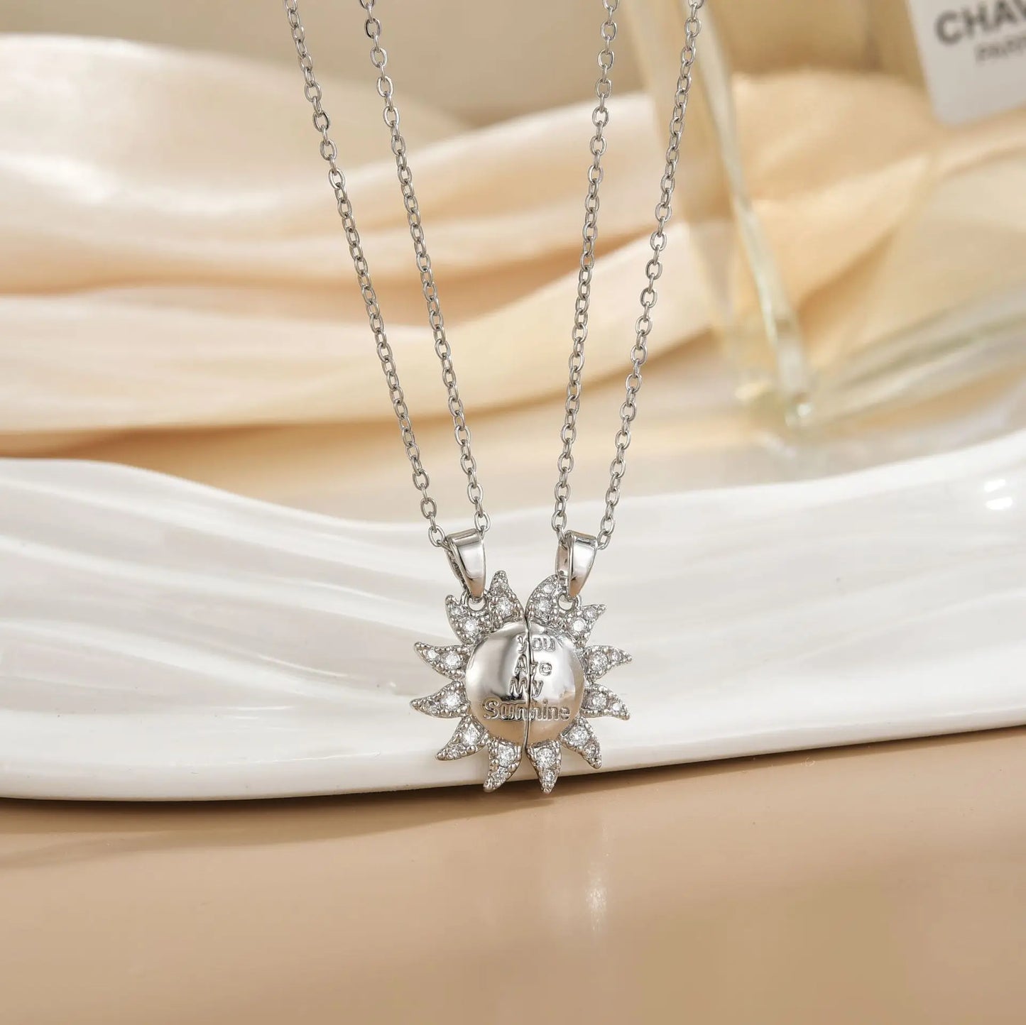 Couples Magnetic Necklaces Sun and Moon Angel Hug Heart Pendant Friendship Matching Necklaces for Birthdays Anniversaries