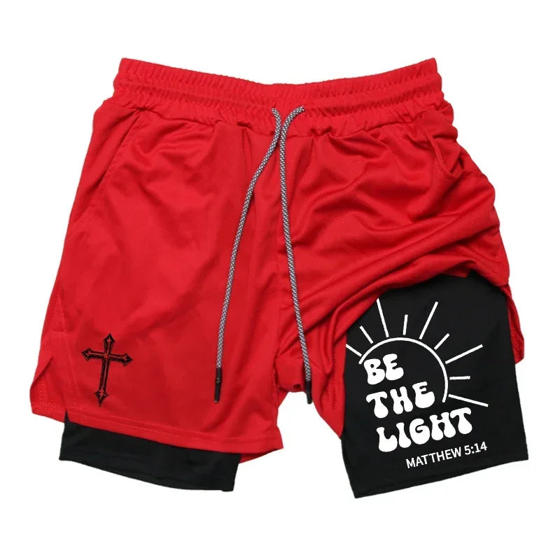 Cross Graphic 2in1 Fitness Gym Performance Shorts Men Christian Sport Quick Dry Breathable Workout Running Shorts with Pocket