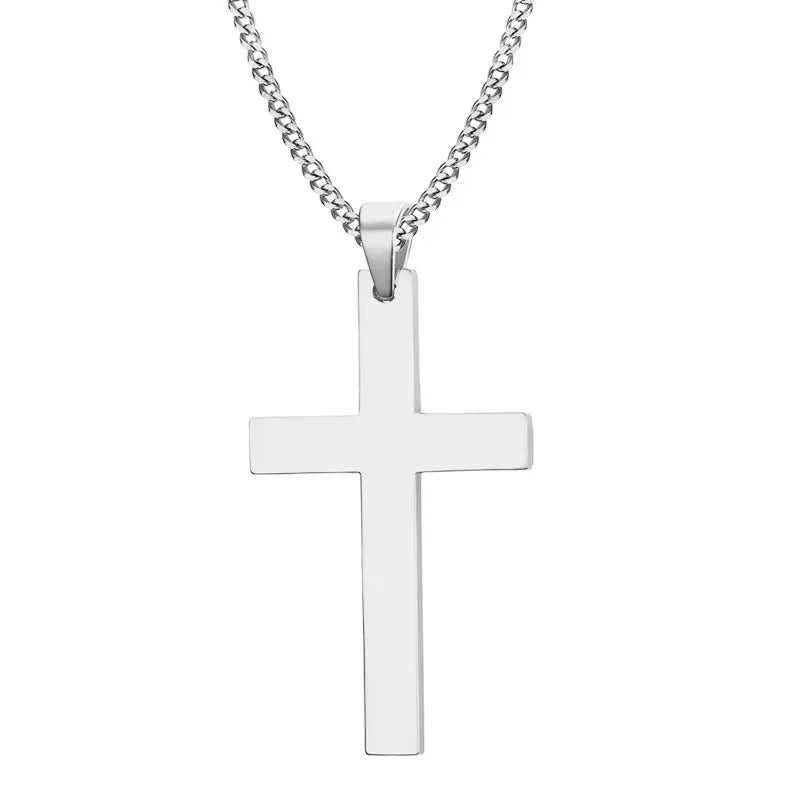 Fashion Stainless Steel Cross Pendant Necklace Unisex Punk Hip Hop Link Chain Charm Jewelry for Boys Girls Cool Gift