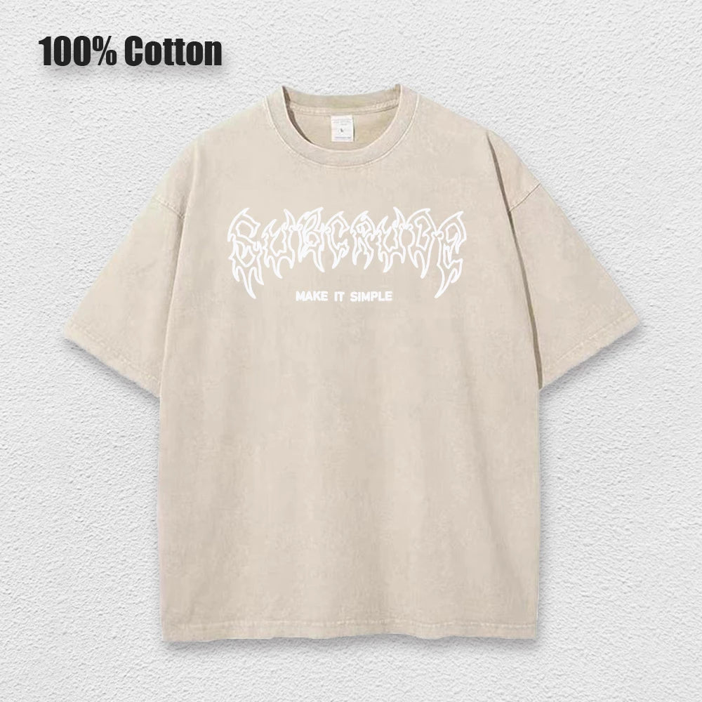 Y2k Acid Washed T Shirt Women Vintage Cotton T-shirts Harajuku Gothic Streetwear Soft Tees Girl Loose Fashion Print Tops Unisex