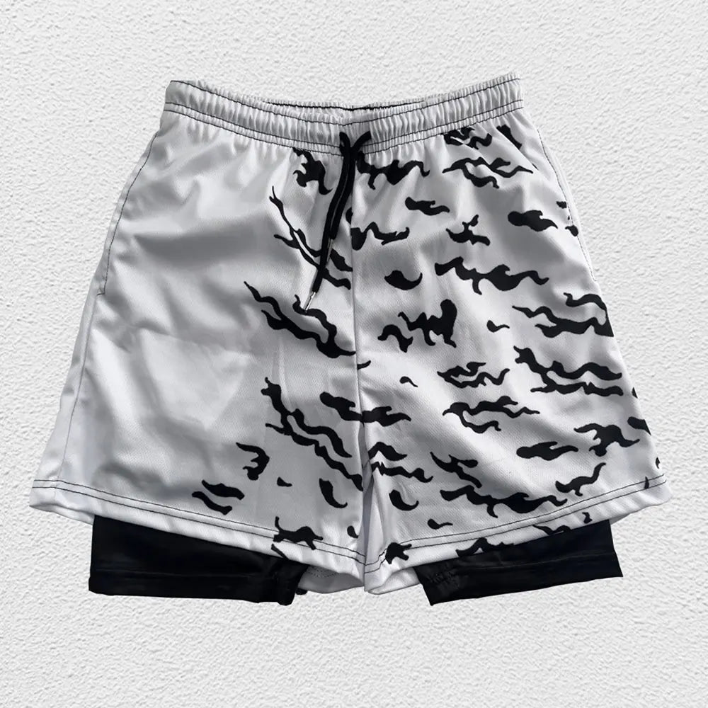 3D Print Anime Shorts Men Bilayer 2-In-1 Sports Shorts Fitness Basketball Shorts,Double-Layer Design Quick-Drying And Breathable