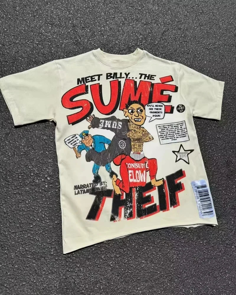 Men's Anime Letter Print T-shirt, Retro Street Fashion, Y2, Gothic Harajuku, Hip Hop, Casual Fashion for Couples Oversized Shirt