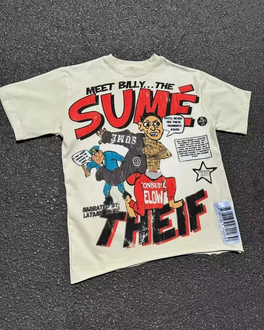 Men's Anime Letter Print T-shirt, Retro Street Fashion, Y2, Gothic Harajuku, Hip Hop, Casual Fashion for Couples Oversized Shirt