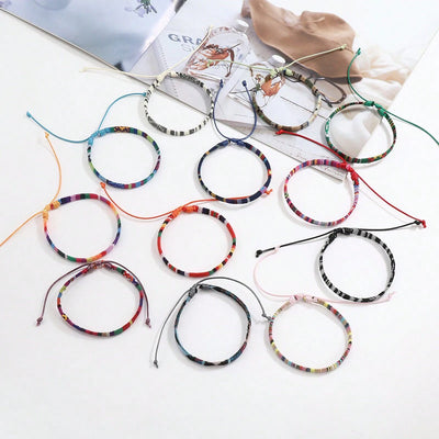 12pcs Boho Surfer Beach Bracelet Set Men & Women Braided Boho Summer Bracelets Handmade Festival Jewelry