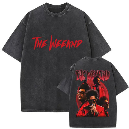 The Weeknd XO Tour 2025 Vintage Washed T Shirt Men's Women Pop Music Short Sleeve T-Shirts Rap Hip Hop Gothic Clothing T-shirts