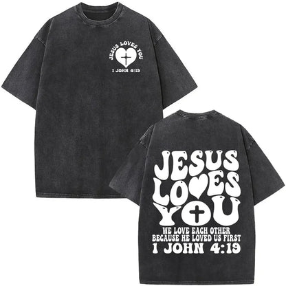 Christian Jesus Faith Over Fear Bible Verse Washed T-shirts Men Women Fashion Vintage Oversized T Shirts Harajuku Cotton T-shirt