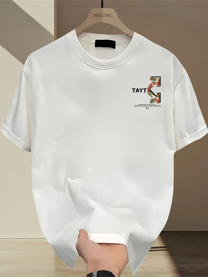 Cotton Graphic Tee 100 Cotton Men's Graphic T Shirt Heavyweight Black Geometric Floral Print with Pink Roses Green Leaves