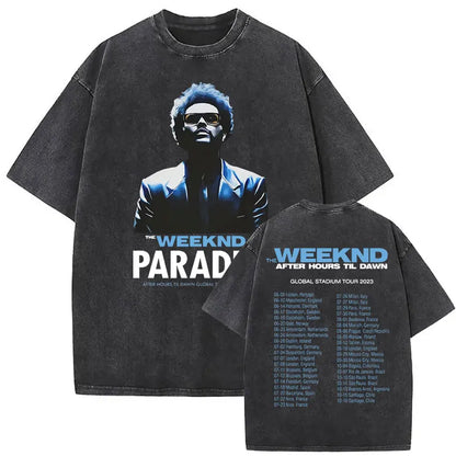 The Weeknd XO Tour 2025 Vintage Washed T Shirt Men's Women Pop Music Short Sleeve T-Shirts Rap Hip Hop Gothic Clothing T-shirts