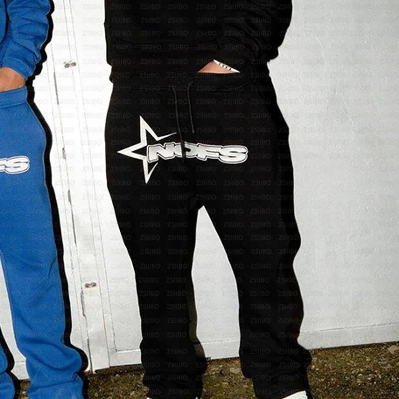 NOFS Letter Embroidery Fashion Brand Loose Oversized Hoodie Y2K Hip-Hop Streetwear women Pullovers Casual Top Pants Sportswear